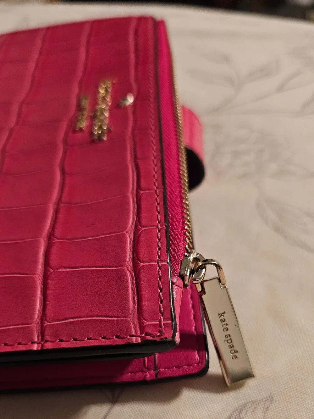 Kate Spade Croc Embossee Pink Leather Wallet EUC